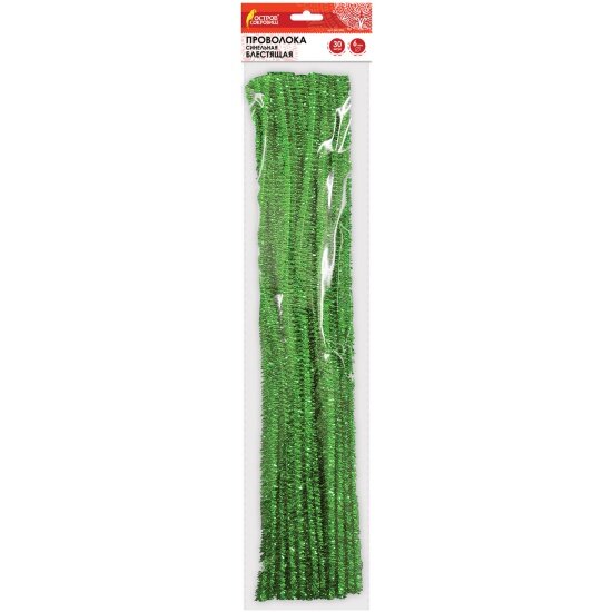 Проволока синельная Остров Сокровищ для творчества  Блестящая   зеленая  30 шт  0 6х30 см    661542