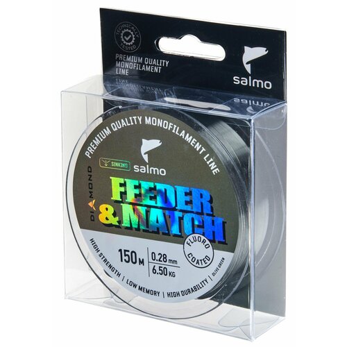 Леска монофильная Salmo Diamond FEEDER & MATCH FLUORO COATED Olive Green 150 м 0.28 мм