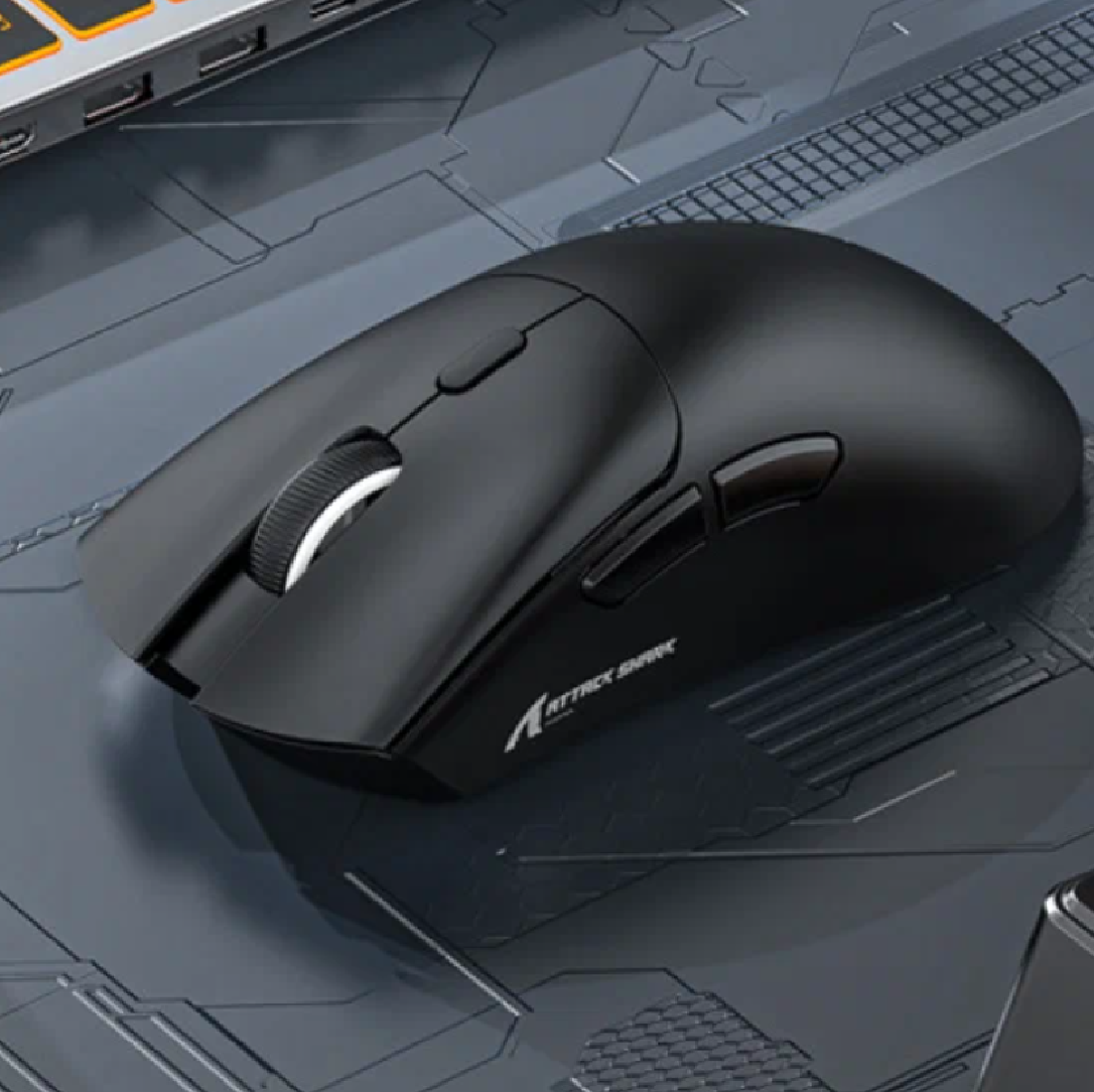Мышь игровая беспроводная Attack Shark R1 компьютерная Bluetooth + 2.4Ghz USB + проводная мышка, черная — фото 1