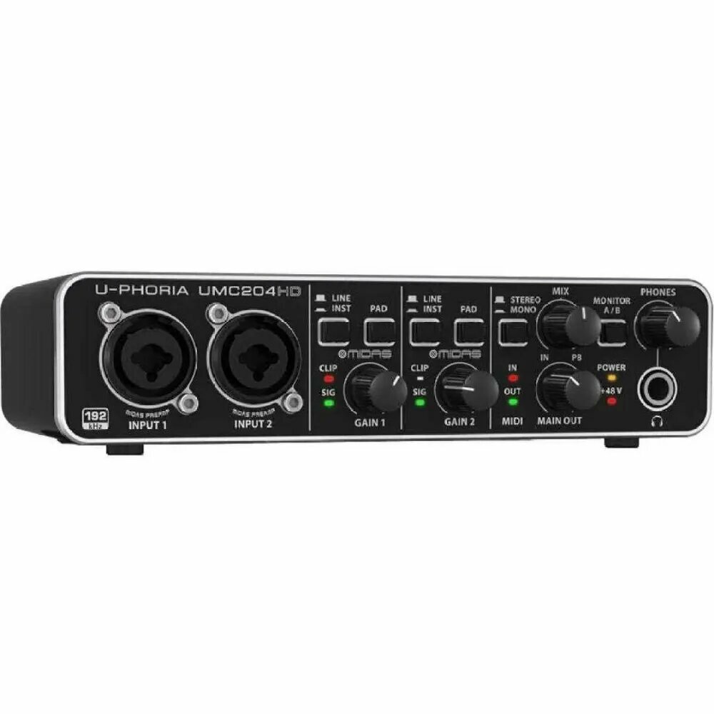 Behringer U-Phoria UMC204HD для аудиофилов, 2x4, 24-разрядный/192 кГц USB аудио/MIDI интерфейс с микрофонным предусилителем Midas — фото 1