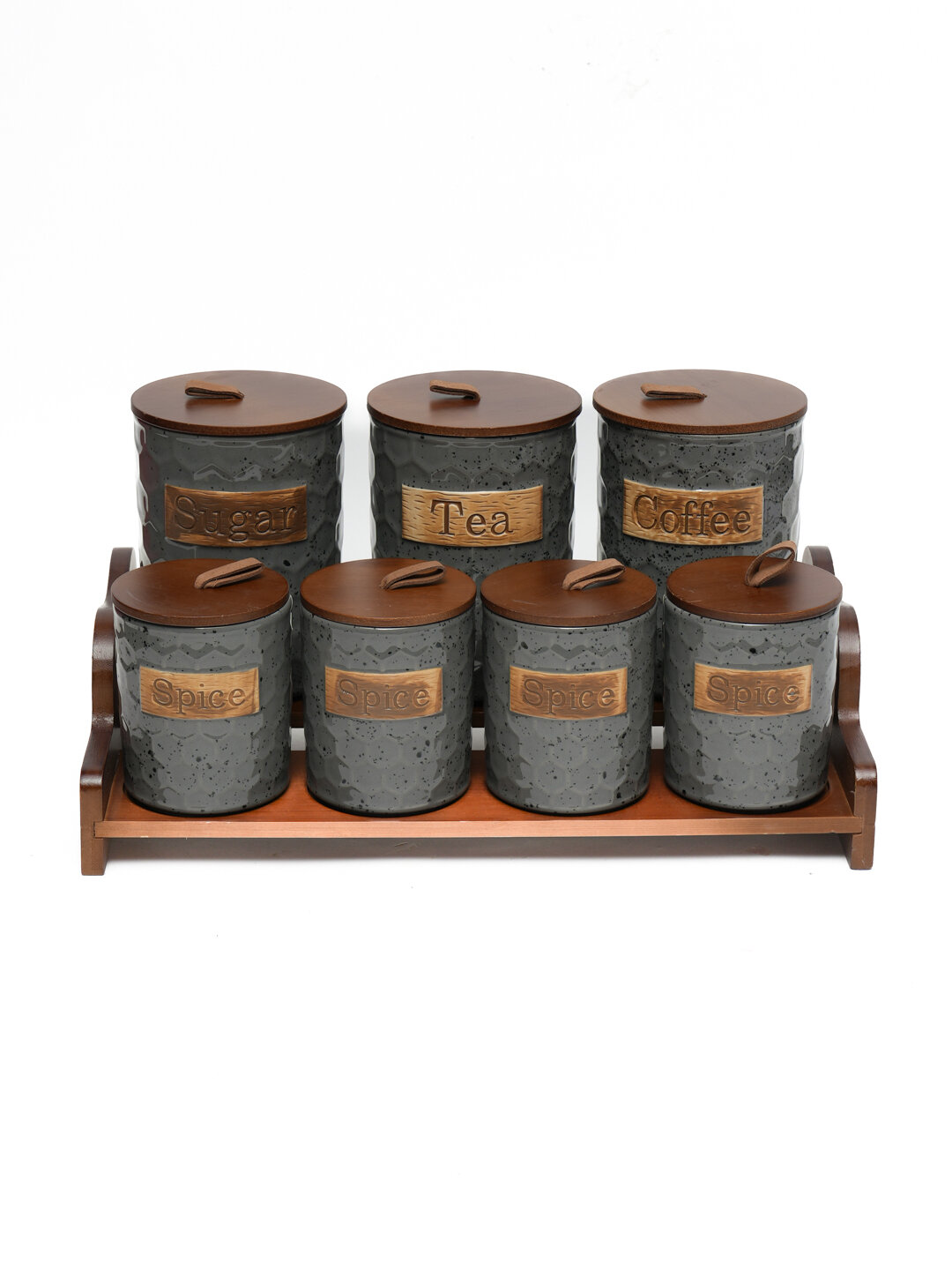 Набор для специй, керамический, с подставкой, 7 предметов, бело-серый — фото 1