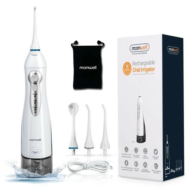 фото Портативный ирригатор для гигиены полости рта + 4 насадки и 3 режима Mornwell D52