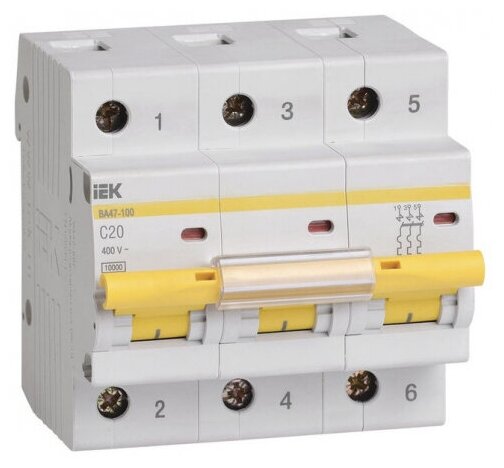 Автоматический выключатель Iek 3п C 20А 10кА ВА47-100, MVA40-3-020-C