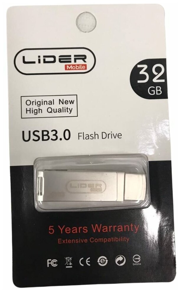 Флеш-накопитель для айфона Lider mobile USB 3.0 Flash Drive / 32 ГБ/ 3-в-1 / Водонепроницаемый чип/ Cеребристый