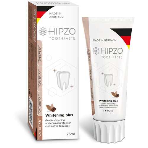 Hipzo Зубная паста Whitening Plus безопасное отбеливание и защита эмали, 75 мл