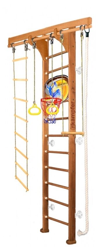 Шведская стенка Kampfer Wooden Ladder Wall Basketball Shield №2, Ореховый, высота 3 м, белый (53793)