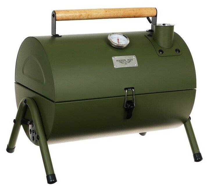 фото Гриль-коптильня с температурным датчиком 42 х 29 х 37 см, цвет зеленый