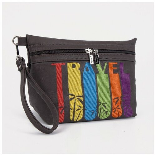 фото Косметичка-клатч на молнии, наружный карман, с ручкой, цвет коричневый золотой дождь