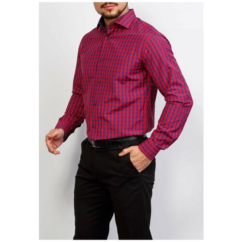 фото Рубашка мужская длинный рукав greg 625/139/076/z/p/1, полуприталенный силуэт / regular fit, цвет красный, рост 174-184, размер ворота 40