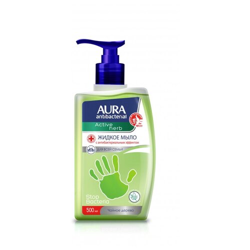 Мыло жидкое AURA Antibacterial Active антибак Чайное дерево флак/доз 0.5л