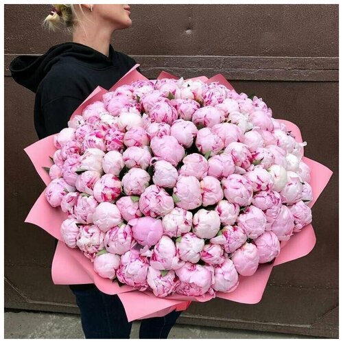 Пионы Розовые 101 шт, красивый букет цветов, шикарный, премиум цветы, пионов.