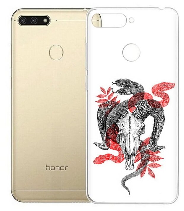 Чехол задняя-панель-накладка-бампер MyPads змея в черепе рисунок для Huawei Honor 7C/Huawei Honor Play 7A High противоударный - фотография № 1