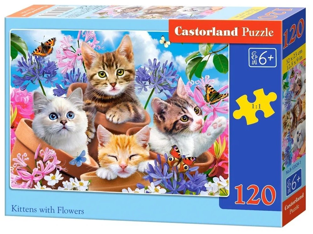 Пазл Castorland Puzzle Котята в цветах 120 деталей 32*23см В-13524 6+