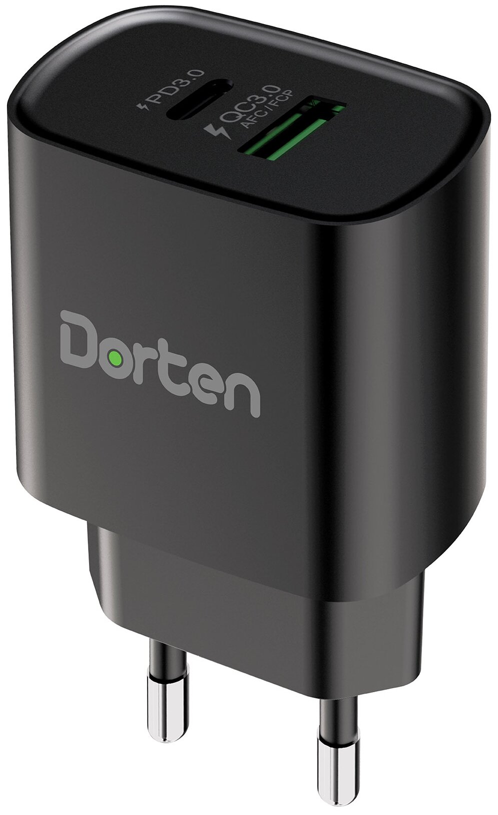 Сетевое зарядное устройство Dorten 2-Port USB 20W Wall Quick Charger PD3.0+QC3.0 Black