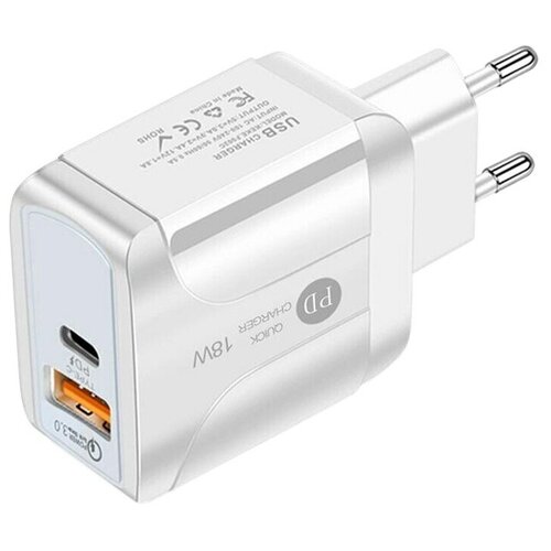 Сетевое зарядное устройство MACARON KEKE-902 PD+QC3.0 (USB+Type-C) Quick Charger 3.0 (белый) + кабель USB-Lightning