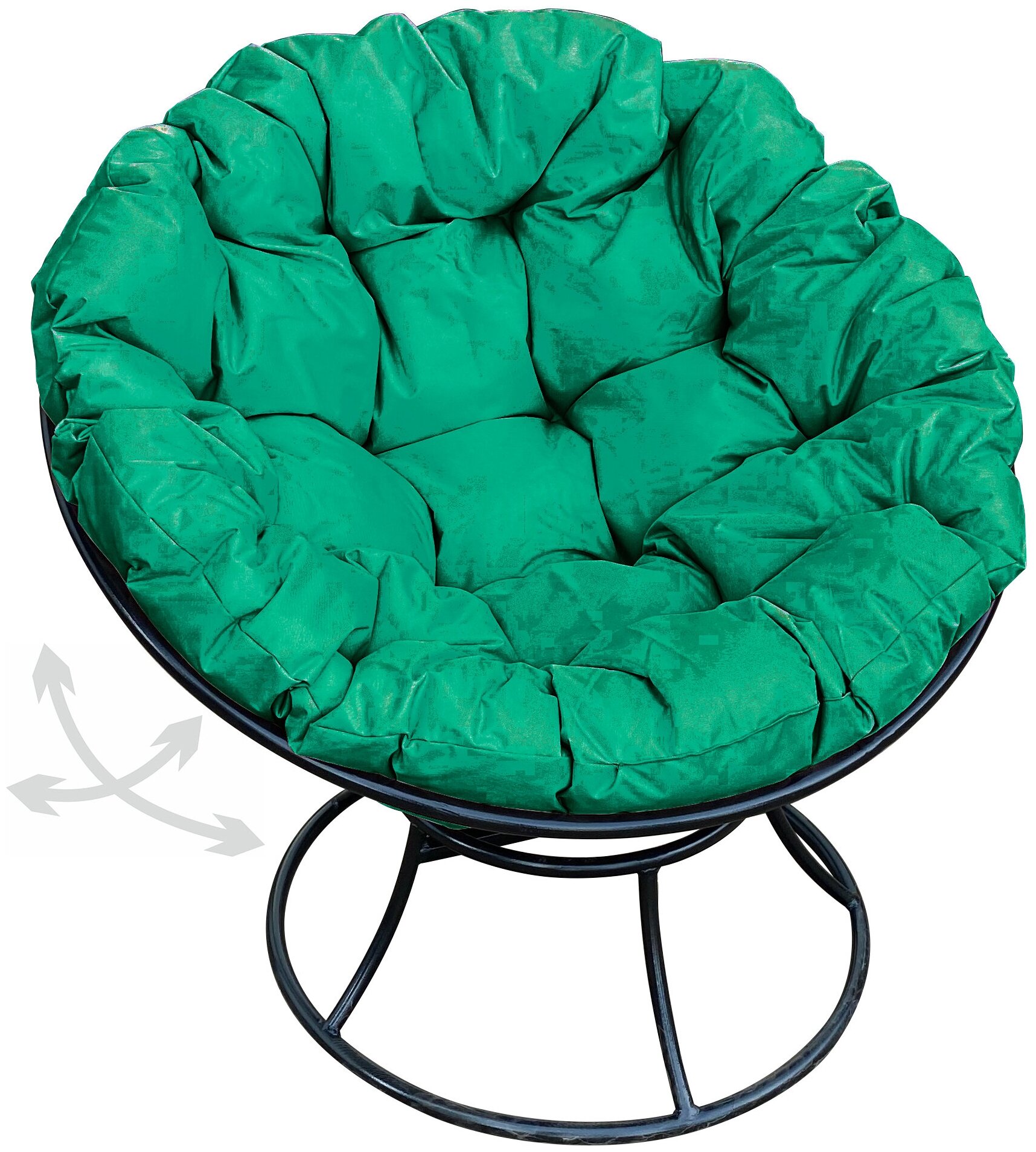 Кресло m-group папасан пружинка чёрное, зелёная подушка