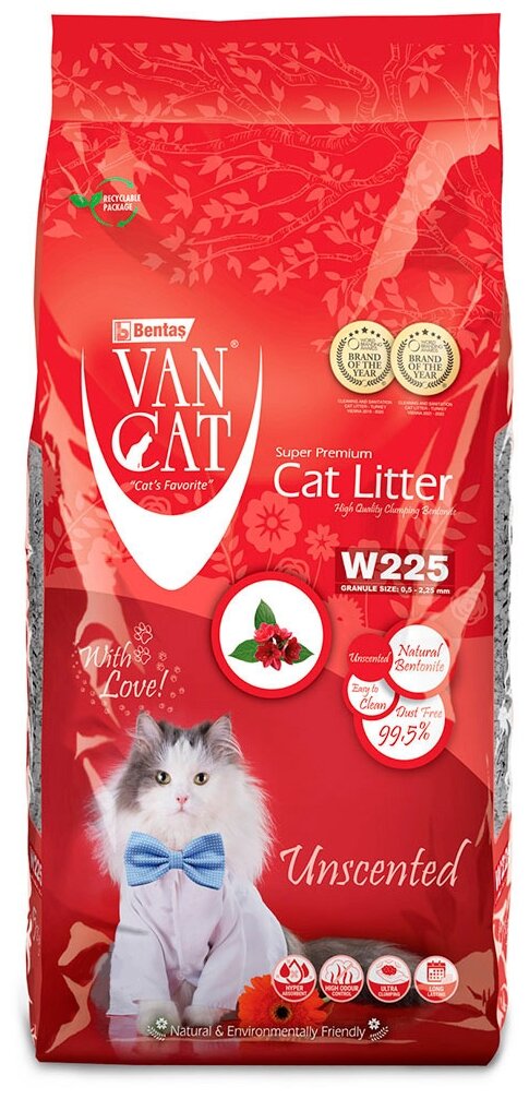 Наполнитель Van Cat Natural "100% Натуральный" комкующийся без пыли 20кг пакет 20243