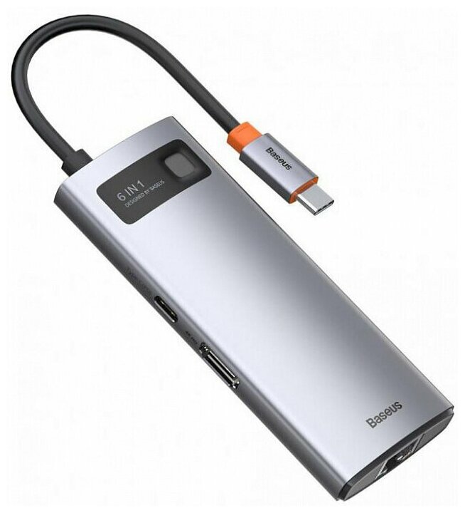 USB-концентратор Переходник для ноутбука USB-Хаб Baseus Metal Gleam Series 6-in-1 CAHUB-CW0G USB 30 HDMI Type-C RJ-45 Space Grey