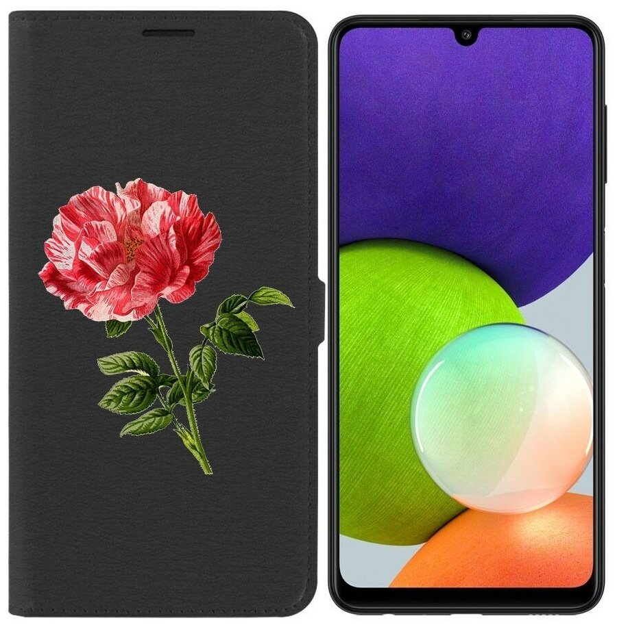 Чехол-книжка / Защитный кейс / Krutoff Eco Book для Samsung Galaxy A22 4G (A225) Рисованная роза (черный)