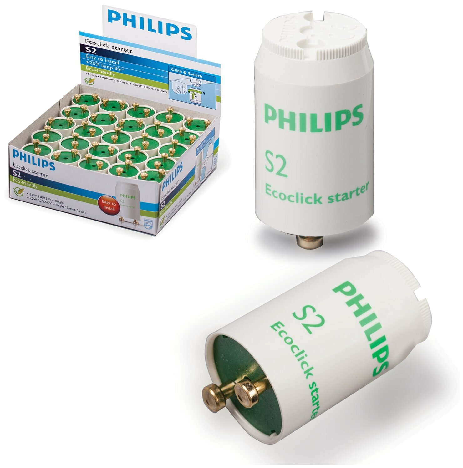Стартеры для люминесцентных ламп PHILIPS S10, 25 штук, 220-240V - фотография № 1
