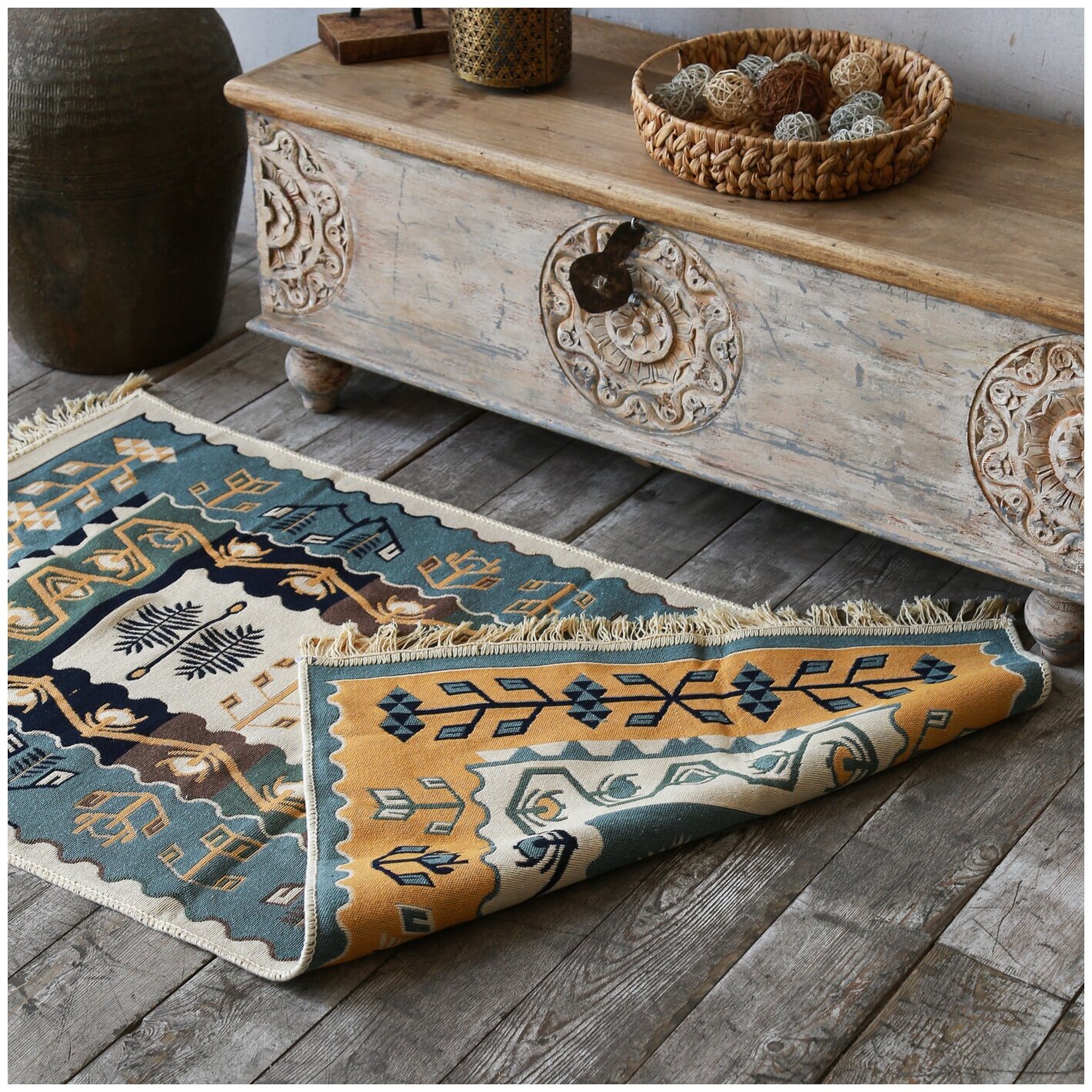 Ковровая дорожка турецкая, килим, Ornament, 80x150 см, двусторонняя - фотография № 3