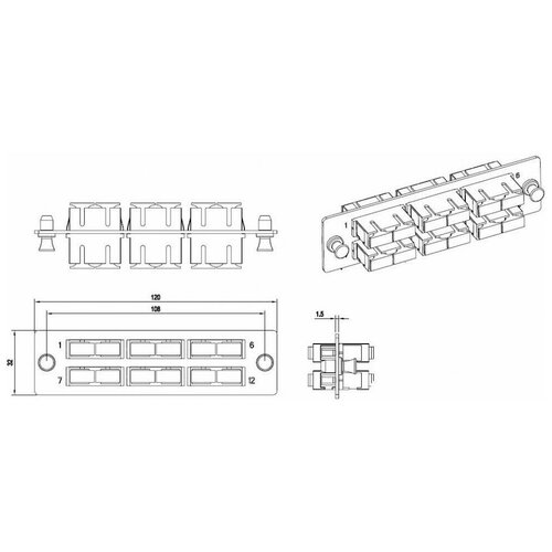 Оптическая панель Hyperline (FO-FPM-W120H32-6DSC-BG) lanmaster адаптерная панель для кроссов lan fobm с 8 дуплексными адаптерами lc om2 lan apm 8x2lc om2