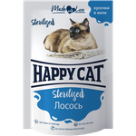 Влажный корм для стерилизованных кошек лосось Хэппи Кэт Happy Cat Кусочки в желе упаковка, 85 г х 24 шт. - изображение