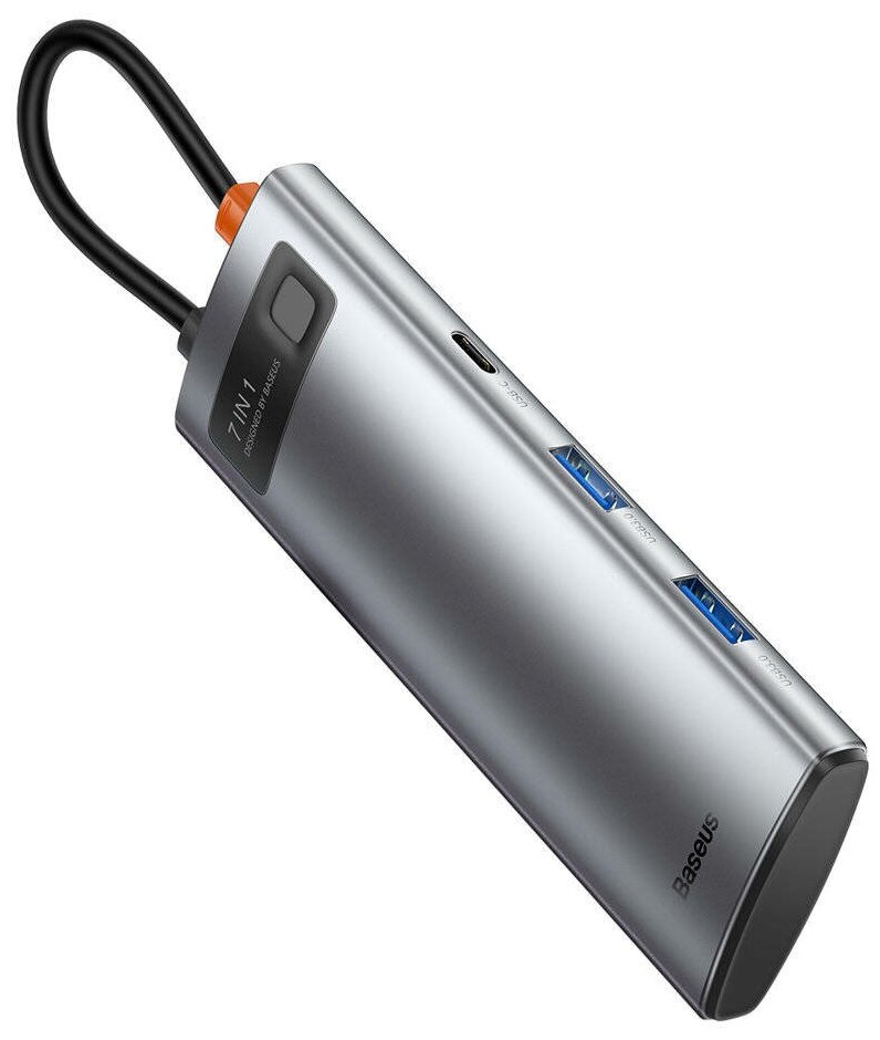 ПереходникАдаптер BASEUS Metal Gleam Series 7-in-1 Разветвитель Type-C - USB30PDHDMISDTFUSB-C серый