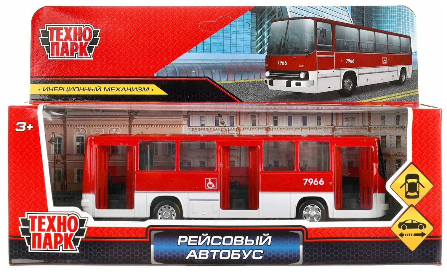 Машина металл рейсовый автобус длина 17см двери инерция красный Технопарк (IKABUS-17-RDWH)