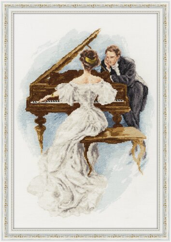 Изображение товара Набор для вышивания Золотое Руно ЧМ-051 "Дама в белом", вышивка крестом, размер 40,4 на 29,4 см, мулине хлопок