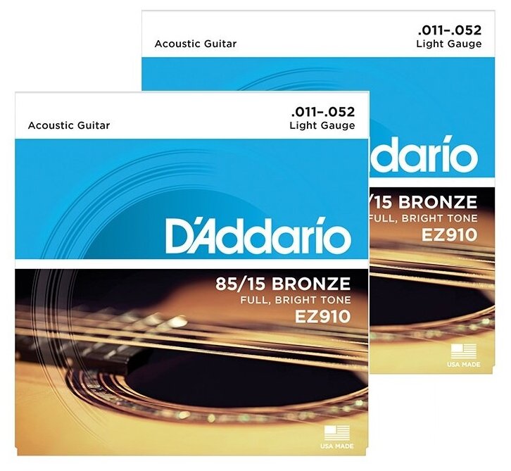 Струны для акустической гитары D'Addario EZ910 85/15, Light, 11-52 (2 комплекта)