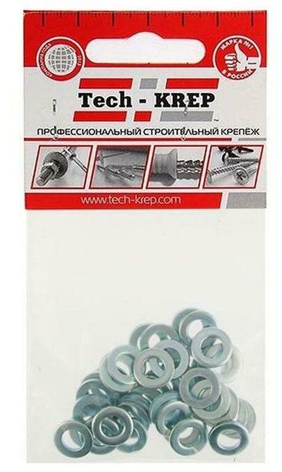 Tech-KREP Шайба плоская М6 цинк. DIN 125 (уп.40шт) пакет Tech-Krep 103044 - фотография № 2