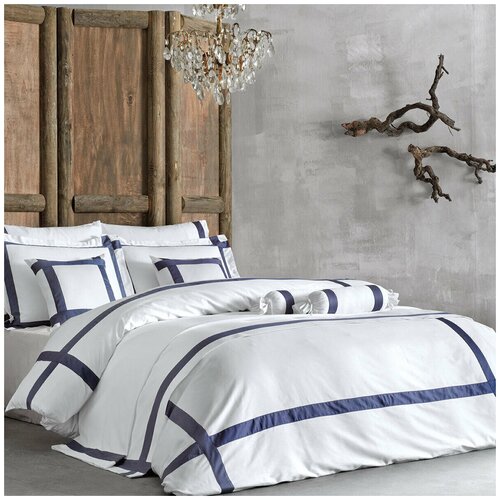 Комплект постельного белья Tivolyo home BANDA NAKISLI3 Евро, Сатин люкс, наволочки 50x70