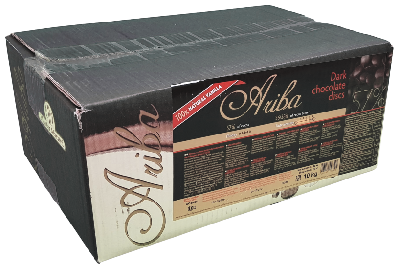 Темный шоколад Ariba Fondente Dischi 57% (36/38) в форме дисков, коробка 10 кг