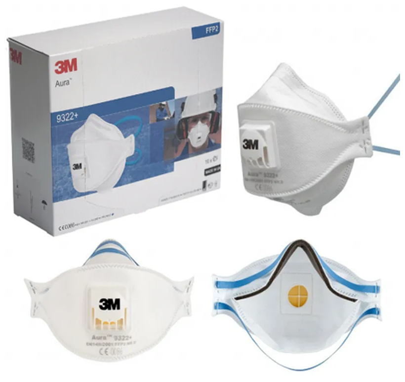 Респиратор 3M для защиты органов дыхания с клапаном FFP2 Aura 9322 3-панельная, 10 шт - фотография № 6