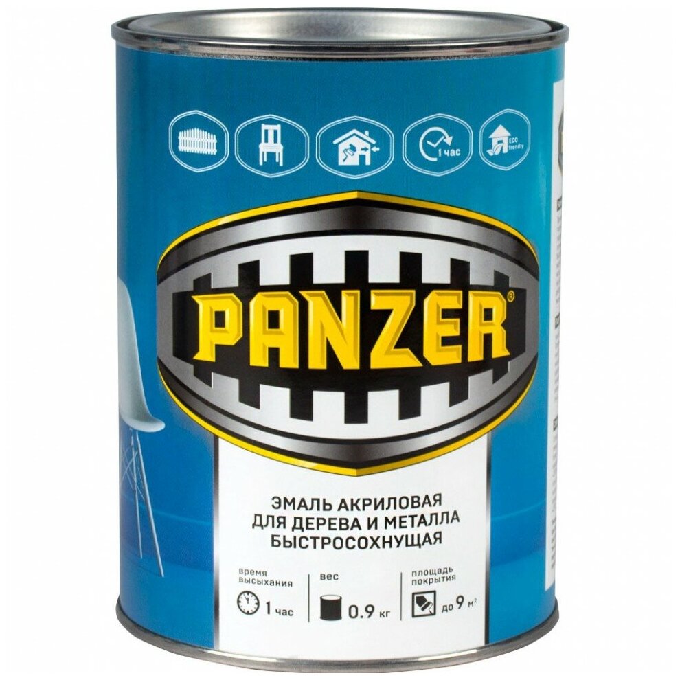 фото Эмаль акриловая полуглянцевая зеленая 0,9 КГ "PANZER"