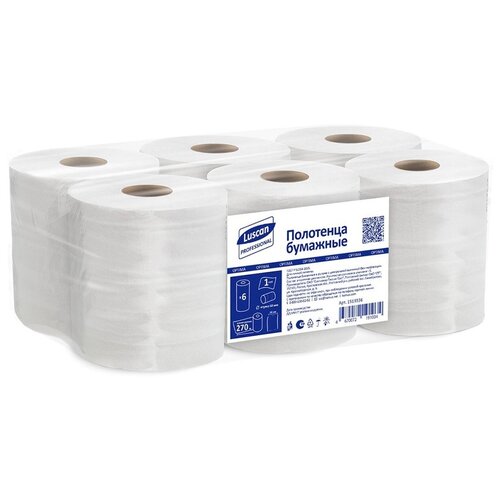 Купить Полотенца бумажные д/дисп. Luscan Professional ЦВ 1сл втор 270м 6рул/уп, 1519336, белый, Туалетная бумага и полотенца