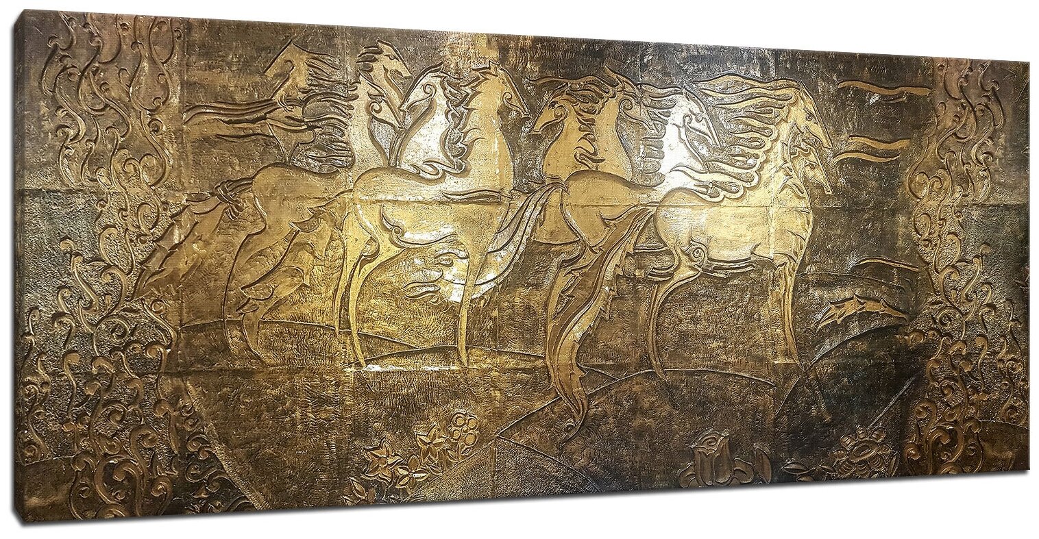 Картина Уютная стена "Барельеф с лошадьми" 150х60 см