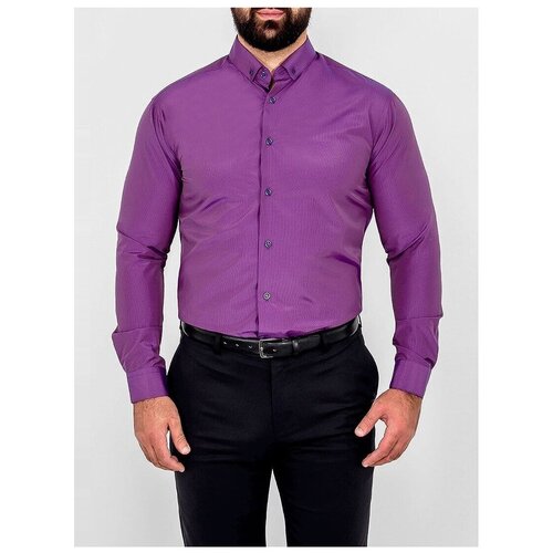 фото Рубашка мужская длинный рукав greg 774/139/879/z/b/1p_gb, полуприталенный силуэт / regular fit, цвет фиолетовый, рост 174-184, размер ворота 41