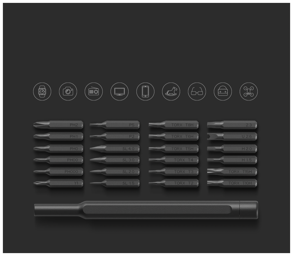 Отвертка Xiaomi 24в1, алюминиевая отвертка с насадками, набор отверток для точных работ - фотография № 7