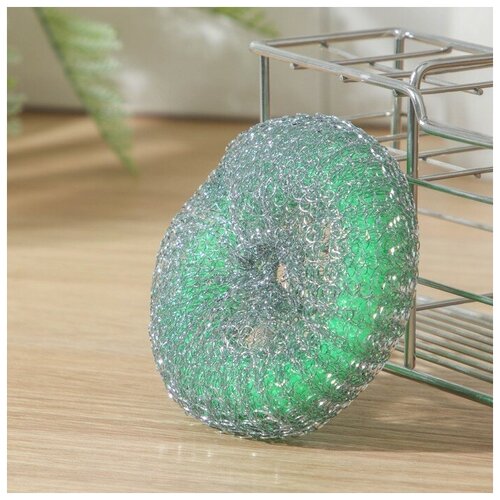 Губка металлическая с пластиковым кольцом плетёная 20 г цвет микс В упаковке 1 173₽