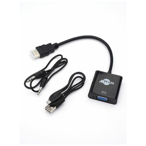 Переходник (адаптер) HDMI(19M)-VGA(15F), 10см, черный Atcom AT1014 (AT1014) переходник dgmedia at1014 hdmi vga с аудио выходом черный