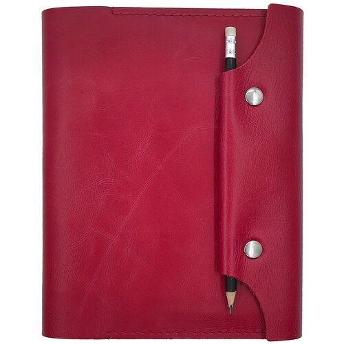 Красный ежедневник недатированный кожаный на кольцах А5, блокнот-планер с отсеком под карандаш, MBN-RP-PENSIL-RD
