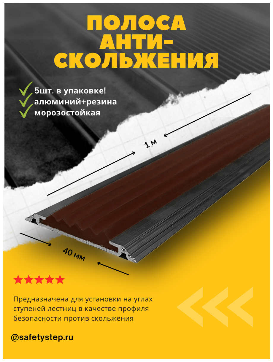 фото Алюминиевая Полоса-порог Евро 40 мм/5 мм с серой резиновой вставкой, длина 1м, упаковка 5шт, накладка на порог, порог алюминиевый прямой