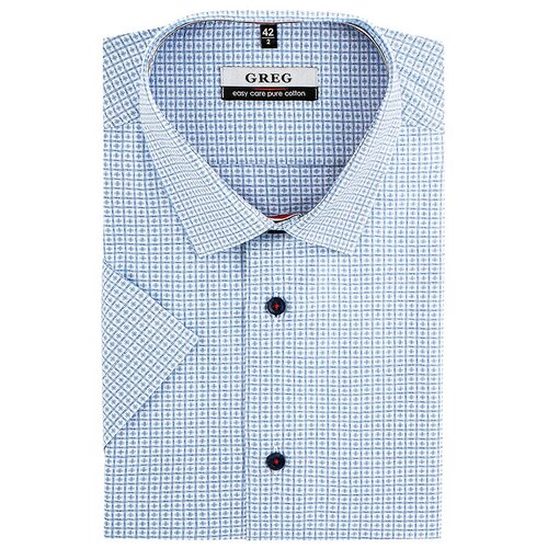 фото Рубашка мужская короткий рукав greg 125/201/3314/zs/c/1p, полуприталенный силуэт / regular fit, цвет голубой, рост 174-184, размер ворота 44