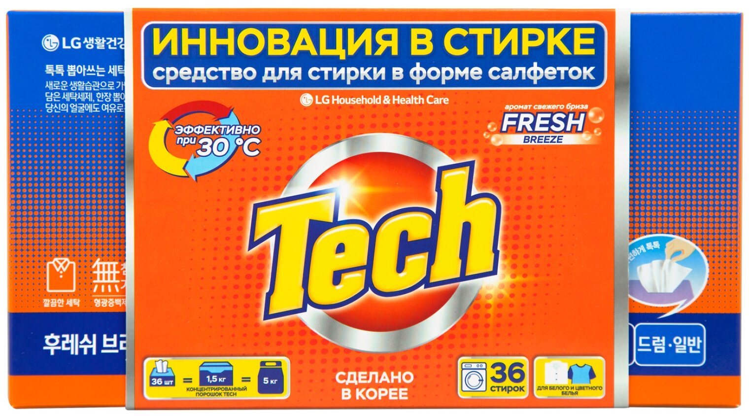 TECH Средство для стирки в листах fresh breeze 36 шт