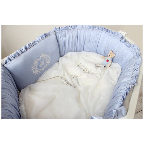 фото Бортики из tensel в детскую кроватку для новорожденного "голубые сны", в прямоугольную кроватку 120*60/125*65 см и в овальную 125*75 (75*75) см krisfi