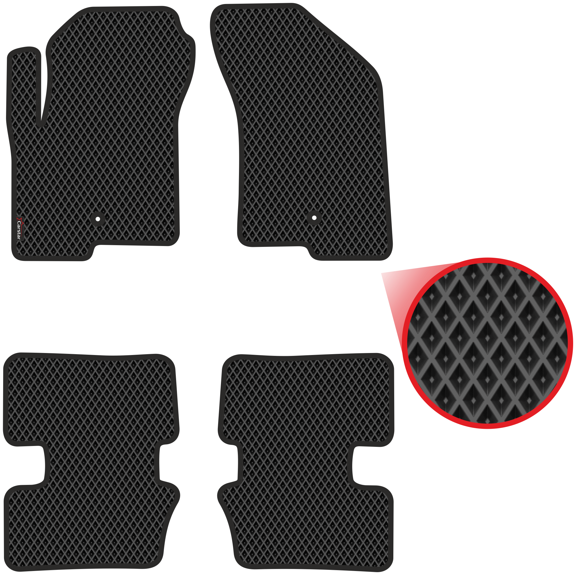 Автомобильные коврики EVA для Jeep Compass I (2006-2016) чёрные с чёрным кантом ячейка - ромб