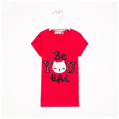 Фуфайка (футболка) для девочки, А.10048160, цвет коралловый , рост 98