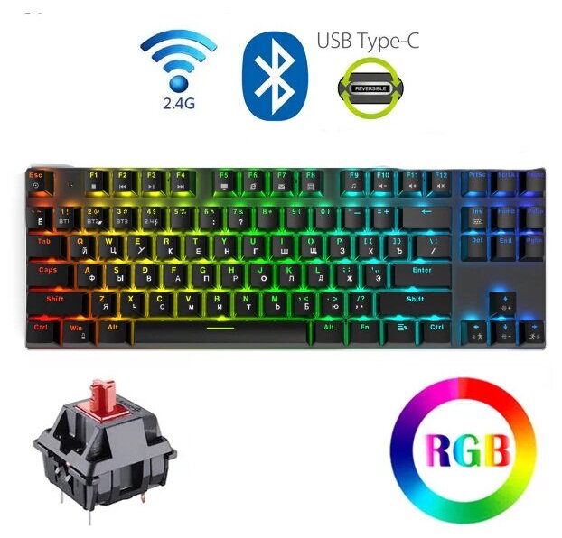 Игровая клавиатура беспроводная, проводная MeToo ZERO X78 RGB-подсветка, (Outemu Red)